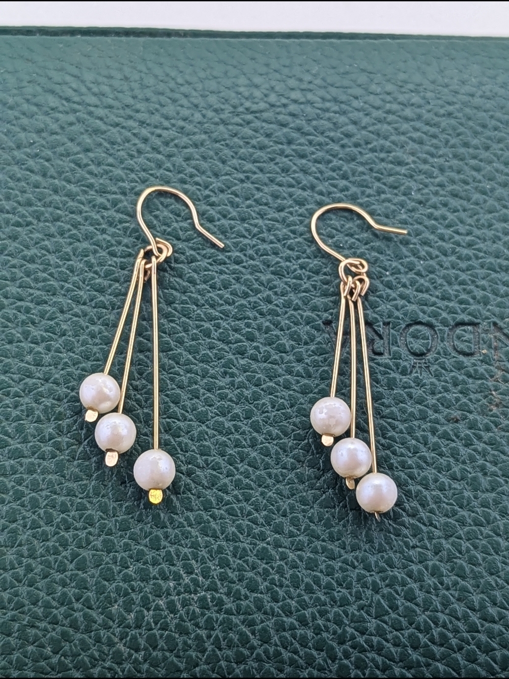 🌟  10K Yellow Gold & Pearl Triple Waterfall Dangle Earrings ✨